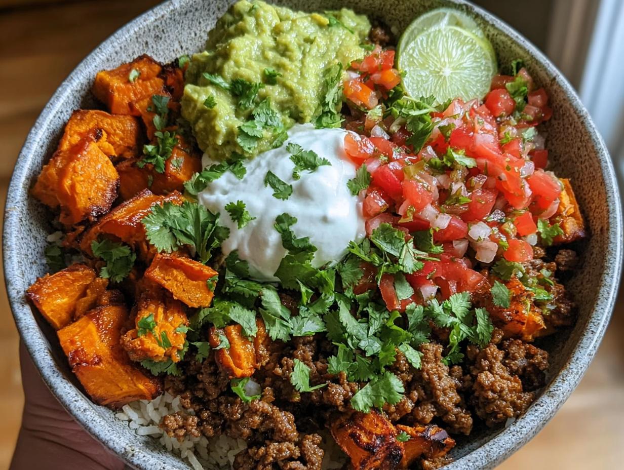 Roasted Sweet Potato and Ground Beef Taco Bowl - detail 1