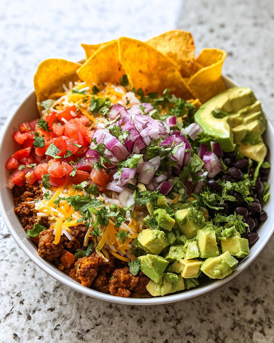 Roasted Taco Bowl with Crispy Chips and Fresh Toppings Recipe
