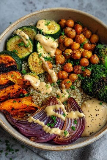 Roasted Vegetable and Chickpea Quinoa Buddha Bowl