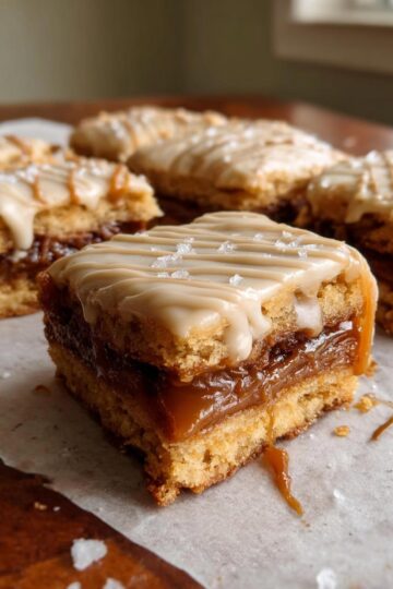 Salted Caramel Brown Sugar Pop Tart Cookie Bars with Easy Cinnamon Glaze