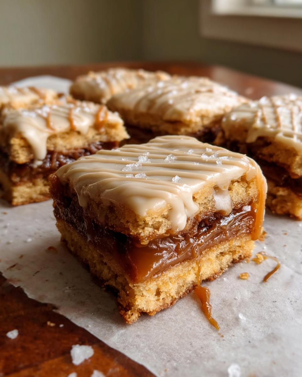 Salted Caramel Brown Sugar Pop Tart Cookie Bars with Easy Cinnamon Glaze