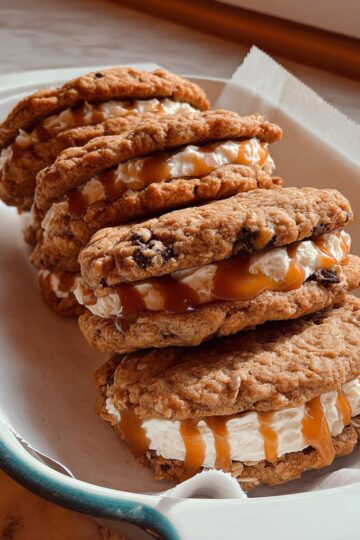 Salted Caramel Chocolate Chip Oatmeal Cream Pies