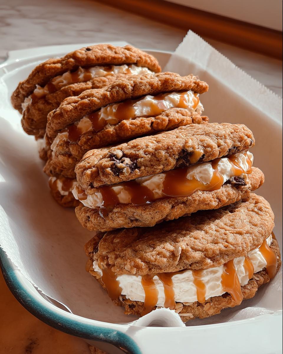 Salted Caramel Chocolate Chip Oatmeal Cream Pies