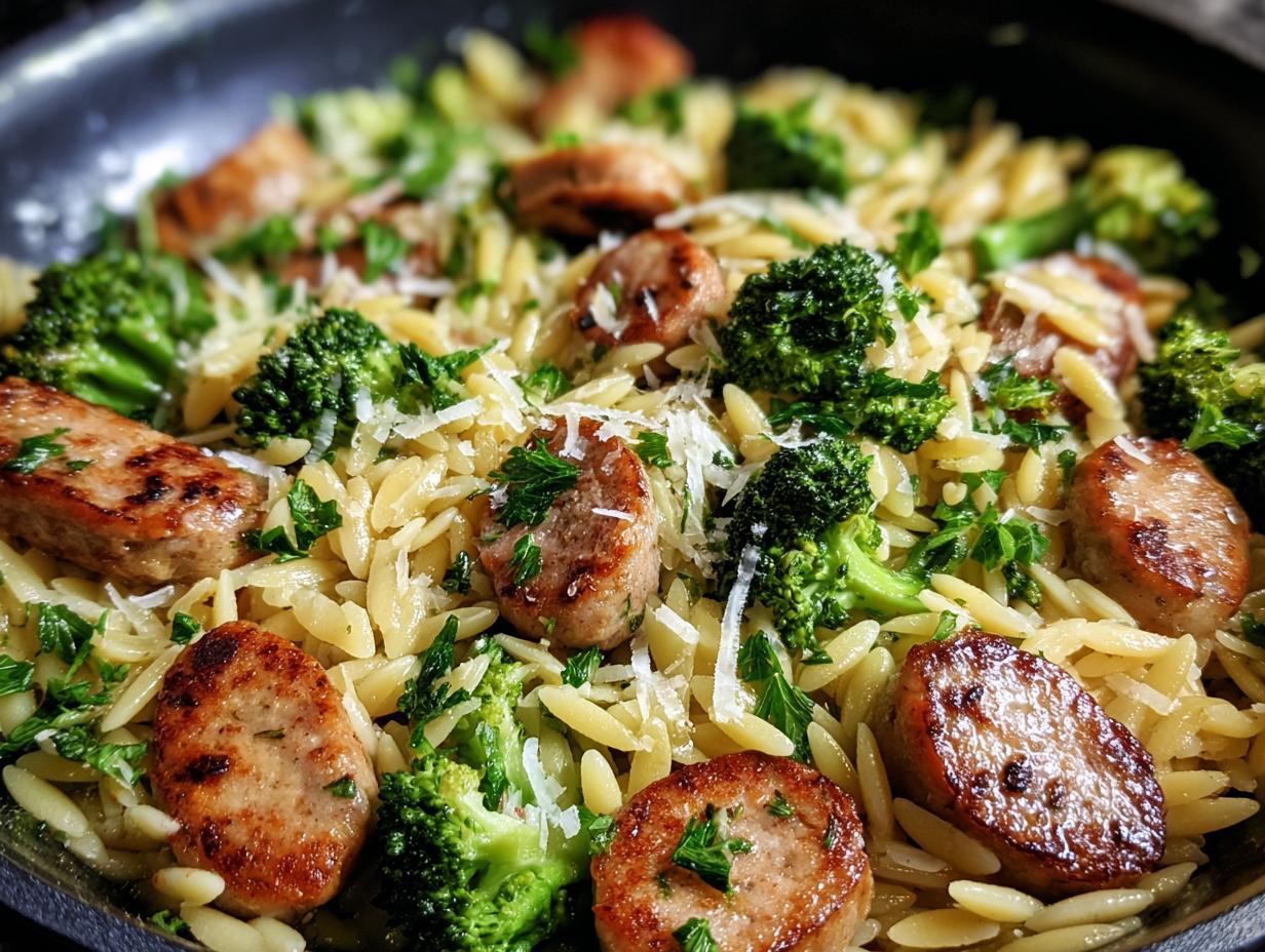 Savor the Easy Chicken Sausage, Broccoli & Orzo Skillet - detail 1