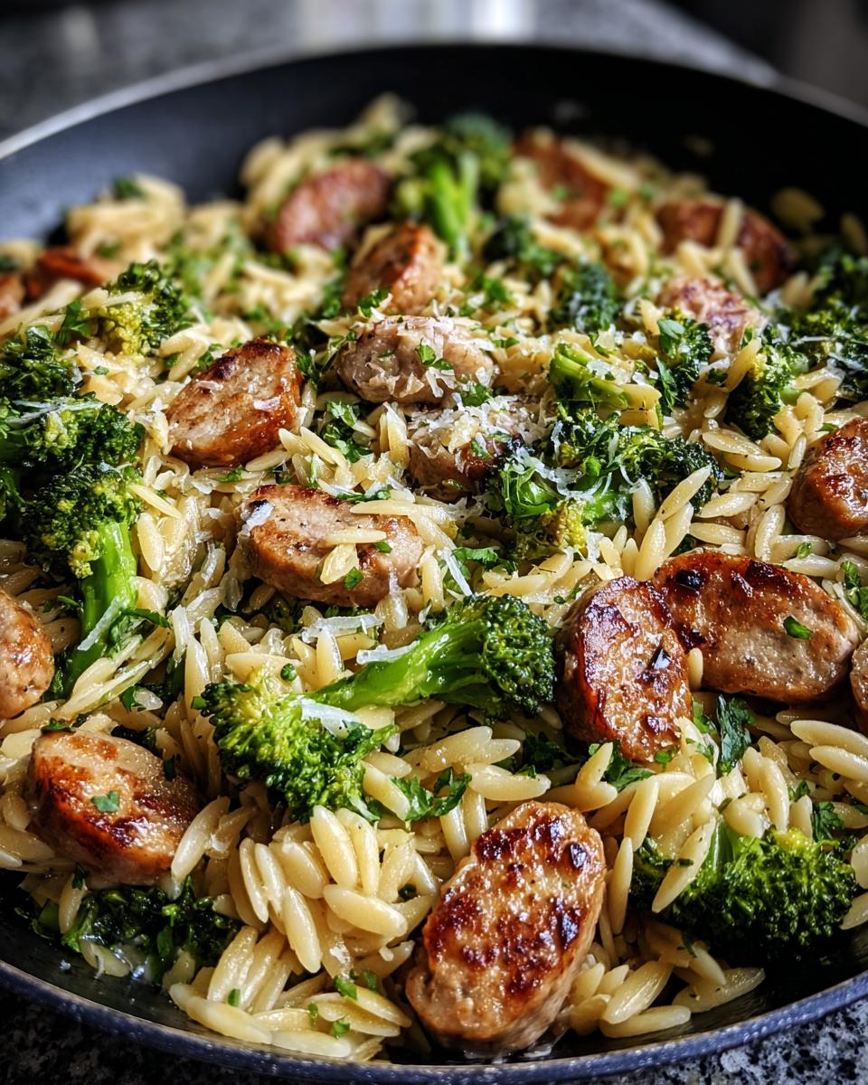 Savor the Easy Chicken Sausage, Broccoli & Orzo Skillet