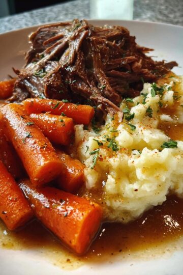 Slow Cooker Pot Roast with Mashed Potatoes and Carrots