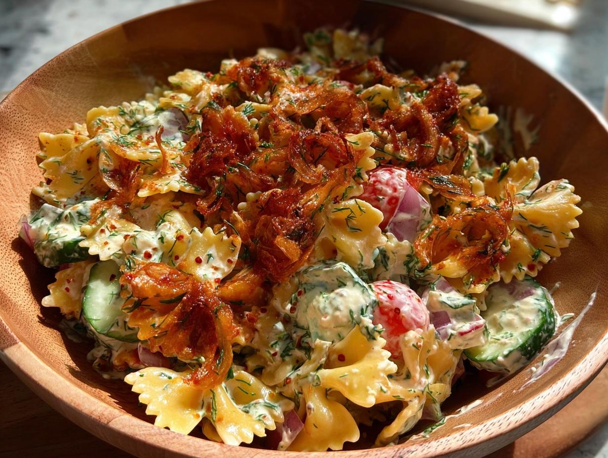 Spicy Crispy Pasta Salad with Chili Crisp Yogurt Dressing - detail 1