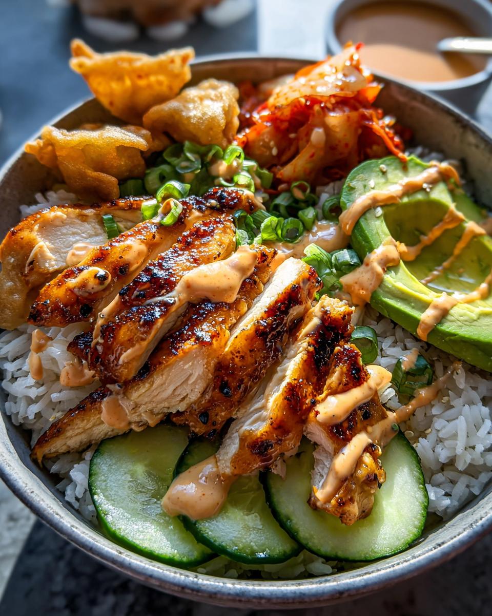 Spicy Honey-Ginger Chicken Bowls with Yum Yum Sauce