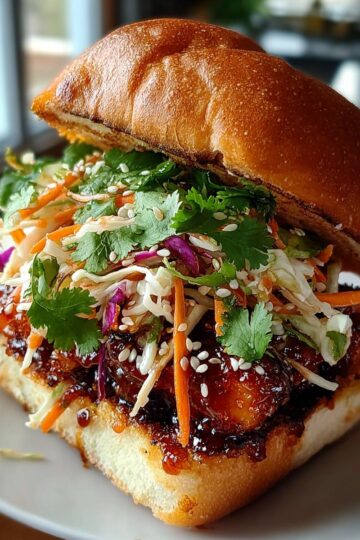 Spicy Korean BBQ Chicken Sandwich with Crispy Slaw