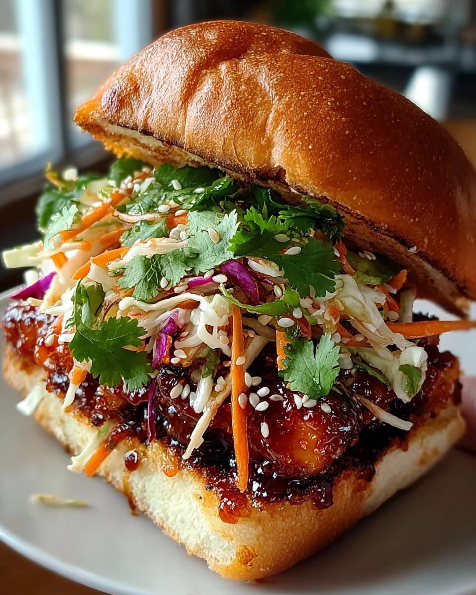 Spicy Korean BBQ Chicken Sandwich with Crispy Slaw