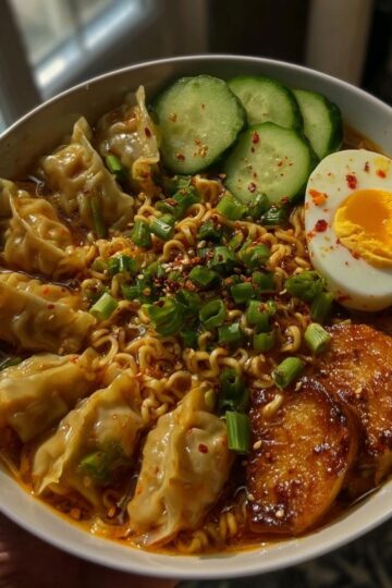 Spicy Ramen Power Bowl with Chicken Dumplings