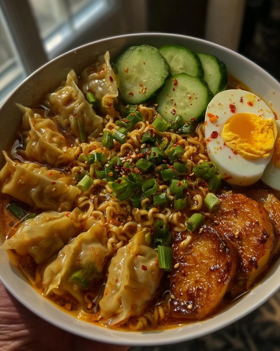 Spicy Ramen Power Bowl with Chicken Dumplings