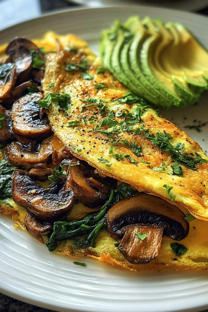 Spinach Mushroom Omelette with Avocado