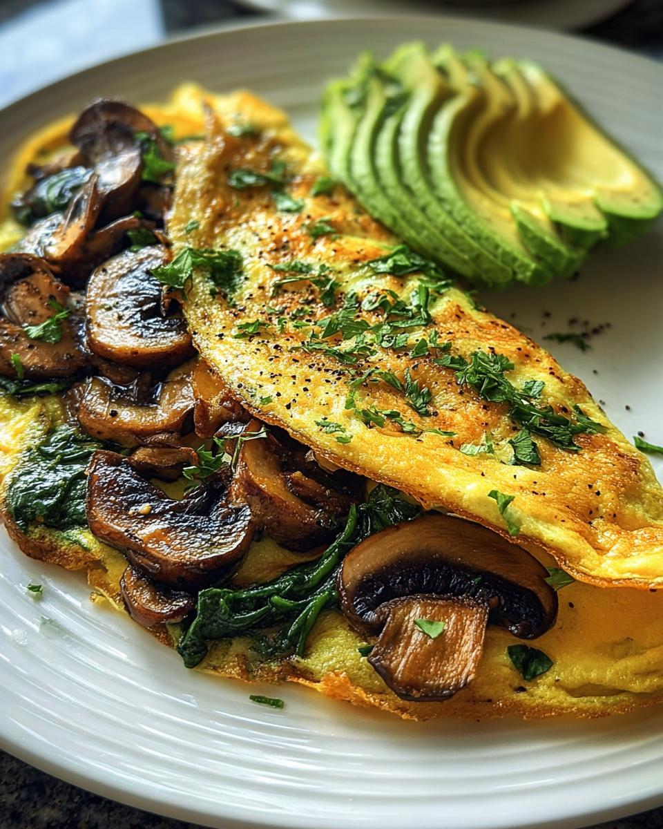 Spinach Mushroom Omelette with Avocado