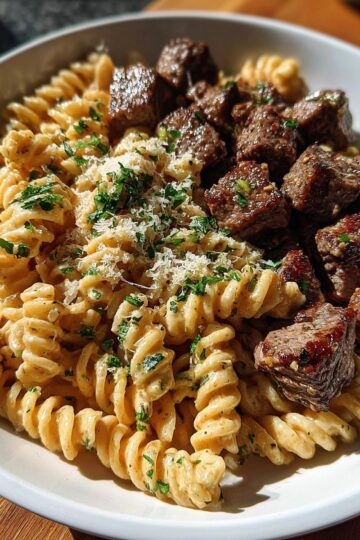 Steak Bites with Creamy Rotini Pasta