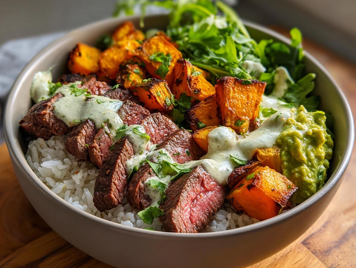 Steak and Sweet Potato Bowls with Avocado-Cilantro Drizzle - detail 1