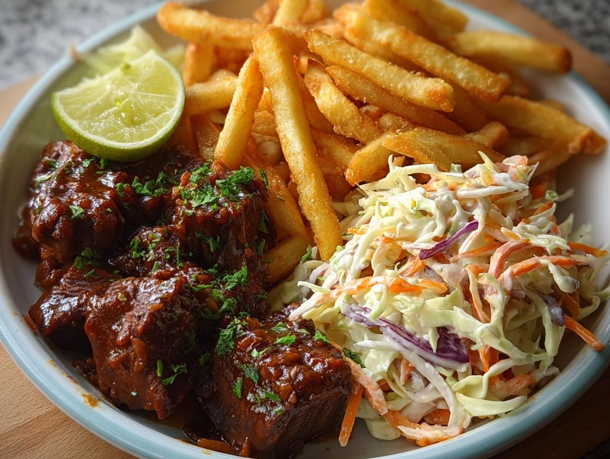 Sticky BBQ Beef Bites with Crispy Fries & Fresh Coleslaw - detail 1