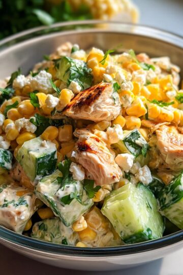 Street Corn Creamy Cucumber Chicken Salad