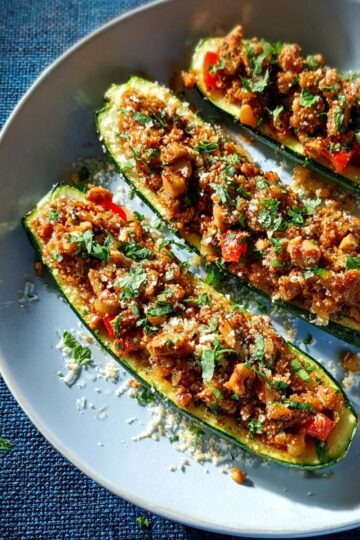 Walnut-Stuffed Zucchini Boats
